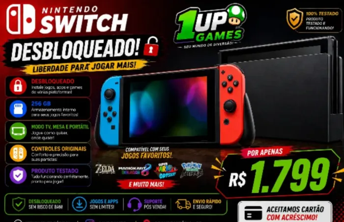 Nintendo Switch destravado 256gv