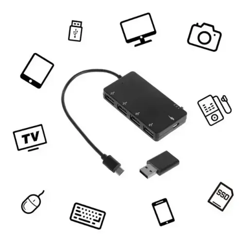 Cabo Otg 4 Portas Usb Adptador Smartphone Android Hub Tablet