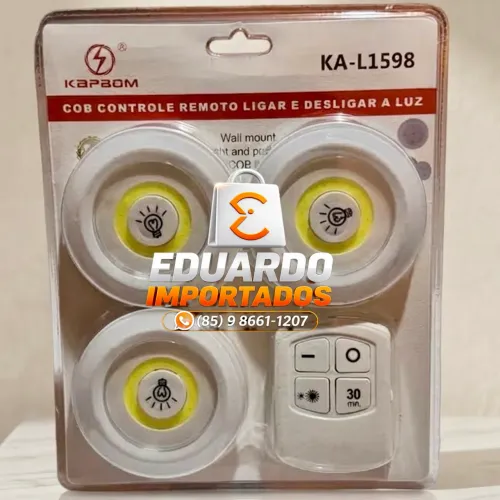 Kit Luminárias LED Sem Fio, Autocolante para Armários e Guarda-Roupas com Controle