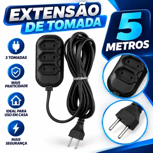 Extensão 5 metros com 3 tomadas