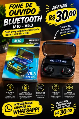 Fone de ouvido Bluetooth Android iOS