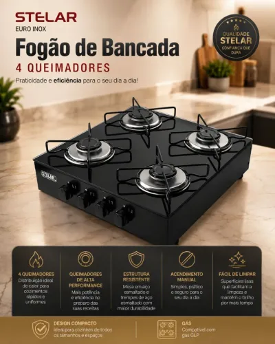 Fogão de bancada 4 bocas Stelar. Zero 
