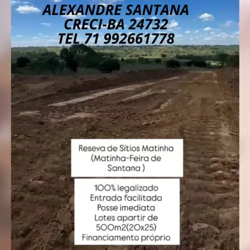 lotes com escritura em Feira de Santana, a partir de 500 m² , em Matinha.