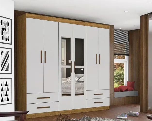 Guarda Roupa MDF 6 Portas, 4 gavetas, 2 espelhos 