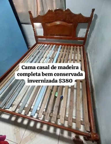 CAMA CASAL DE MADEIRA INVERNIZADA R$380- ENTREG0