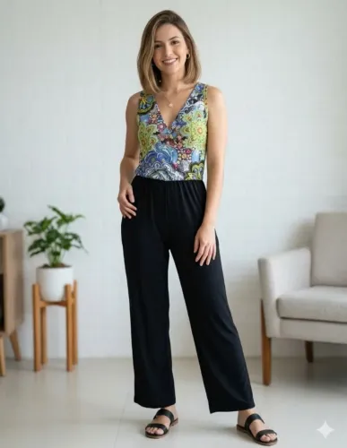 Macacão Pantalona Estampado - Tamanho 38/40 (M)