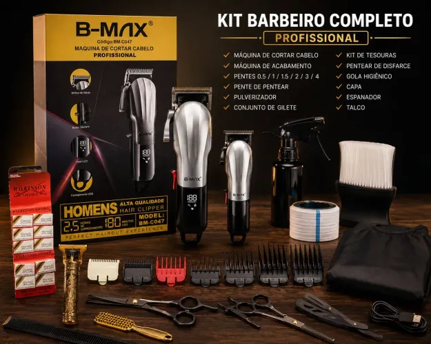 Kit Barbeiro Completo Profissional Novo (máquina + acabamento + tesouras + acessórios)