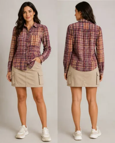 Camisa feminina marca Farm tamanho P xadrez botões em madre pérola