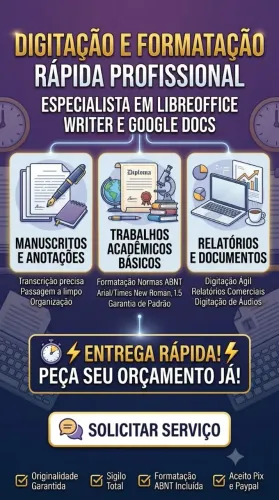Trabalho fazendo digitação, transcrição de: áudio, escrita.