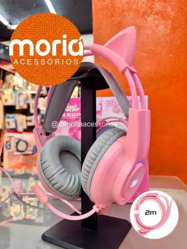 Fone De Ouvido Headset Gamer Gatinho Kp-ga04 Com Fio e Microfone RGB USB P2