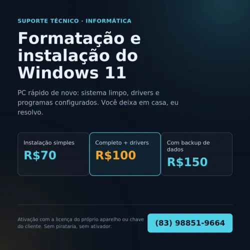 Formatação e Instalação Windows 11 pro - Em Domicílio