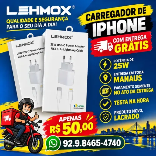 CARREGADOR DE IPHONE LEHMOX COM ENTREGA GRATIS MANAUS