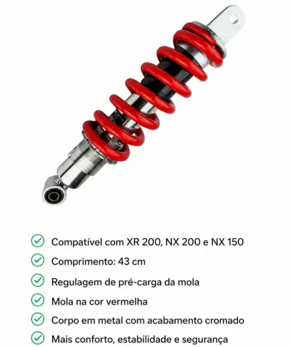 Amortecedor Traseiro XR 200 / NX 200 / NX 150 com Regulagem - 43 cm