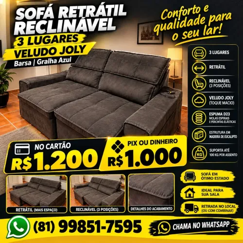 SOFÁ RETRÁTIL 3 LUGARES