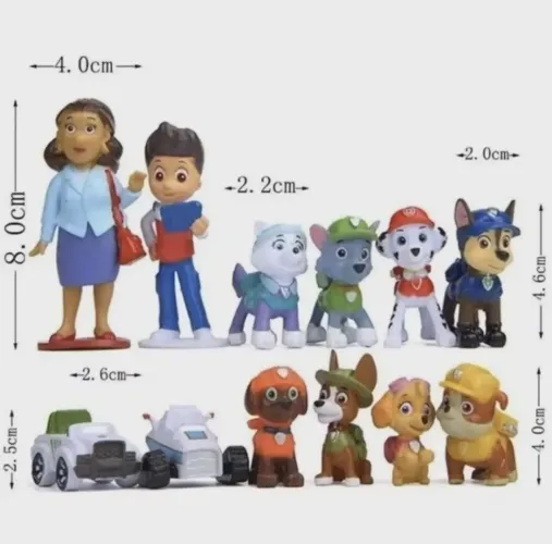 kit miniatura de pvc patrulha canina , medidas na foto 