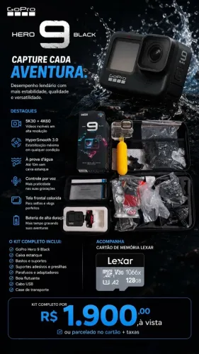 Gopro Hero 9 Black + Kit Capas e Suportes + Cartão SD