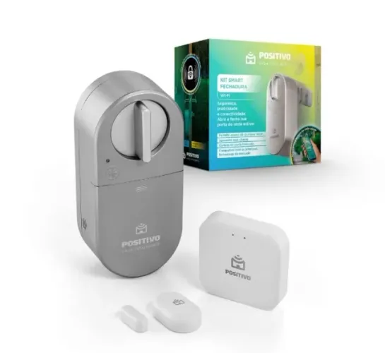 Kit Smart Fechadura Positivo Casa Inteligente, Conexão Bluetooth 5.0, Abre pelo Celular