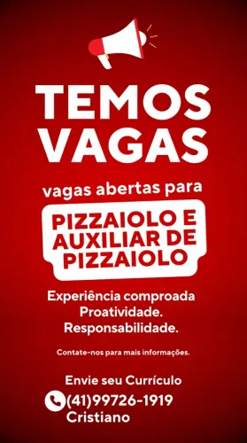 Vaga Pizzaiolo e Auxiliar de Pizzaiolo