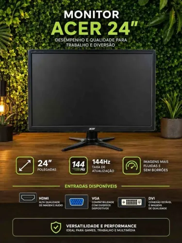 Monitor Gamer Acer 24" Full HD 1920 x 1080P 144HZ Painel TN - Com Detalhe