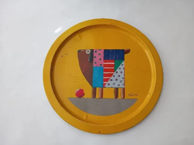 Bandeja Em Metal Gustavo Rosa - Diâmetro 31,5 cm - com desgastes