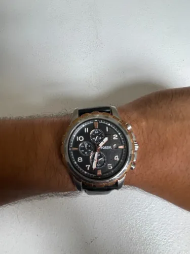 Relógio Fossil Masculino Cronógrafo Preto Couro Aço Rosé