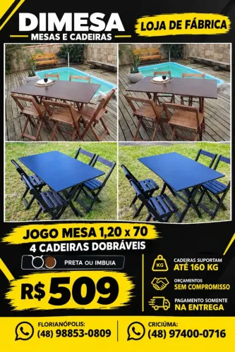 Mesa retangular 1,20x70 com 4 cadeiras dobráveis