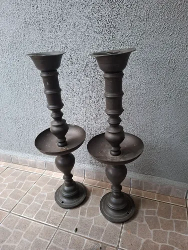 castiçal tocheiro de chão em cobre antigo