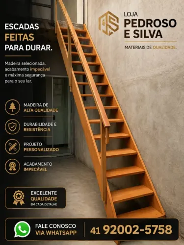Escada em madeira Cambará Bruta sem guarda corpo