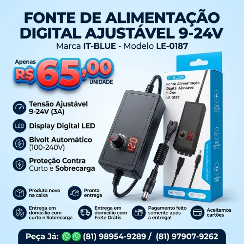 FONTE DE ALIMENTAÇÃO DIGITAL AJUSTÁVEL 9-24V Marca IT-BLUE