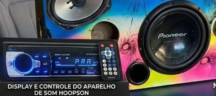 Alto falante Pioneer cara preta mais aparelho de som automotivo