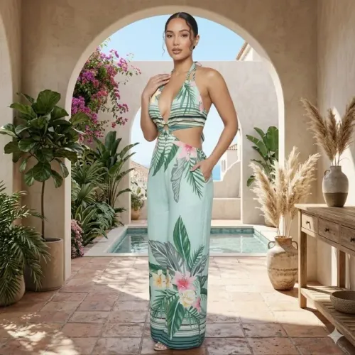 Macacão Feminino Tropical Vazado - Elegância, Leveza e Sofisticação VESTE M- PEÇA  ÚNICA