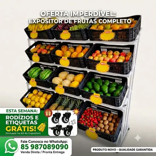 Fruteira completa + Rodízios + etiquetas reutilizável grátis