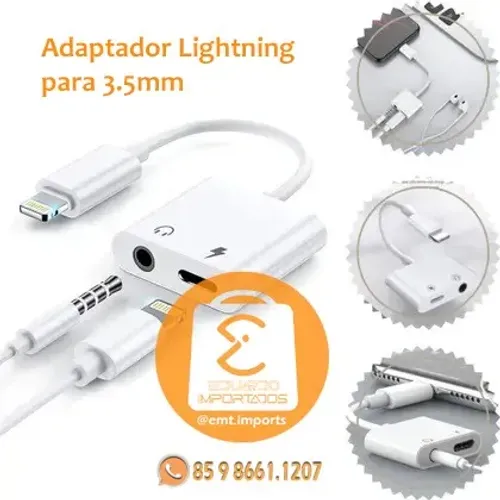 Adaptador iPhone 2 em 1 Fone P2 3.5mm e Carga Lightning