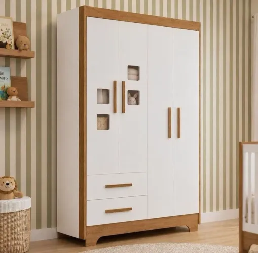 Guarda-Roupa de Bebê 4 Portas e 2 Gavetas (100% MDF) - NOVO NA CAIXA!