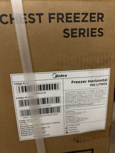 Freezer Midea horizontal 100L novo, lacrado na caixa.