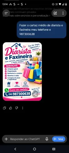 Sou Diarista e serviços gerais.