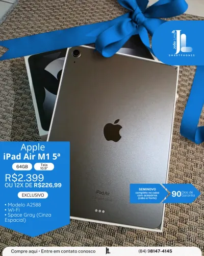 IPAD AIR M1, 5ª, 64GB, TELA 10.9, CINZA ESPACIAL, SEMINOVO, EXCLUSIVO!