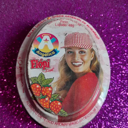 Angelica embalagem vintage de balas Flópi de Morango