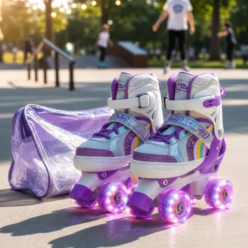 Patins Infantil 4 Rodas Led Branco e Roxa-33-36