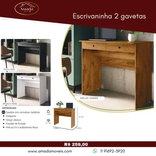 Escrivaninha 2 gavetas, a pronta entrega