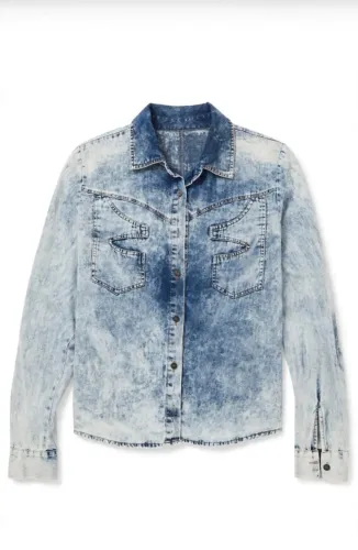 ? Camisa Jeans Acid Wash  Tam M/G Estonada