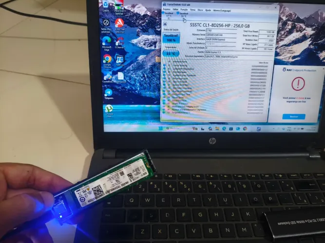 SSD NVME Hp com case. 256 gigas, sem menor preço. Envio.