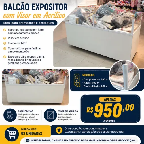 ? Balcão Expositor com Visor em Acrílico - Ideal para Promoções e Destaques