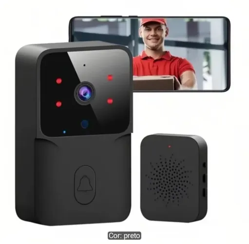 Campainha inteligente Wi-Fi recarregável com monitoramento