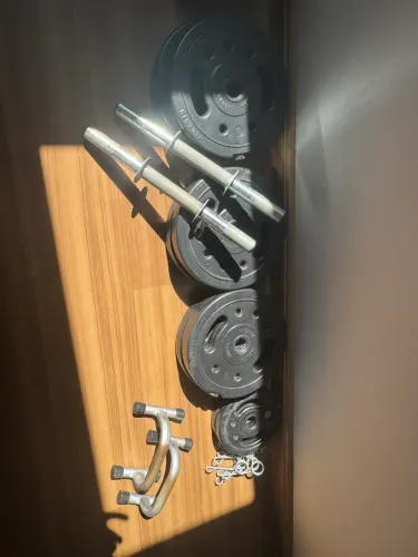 Kit academia - anilhas 1/2/5 kg, barras maciças, barras para flexão, presilhas