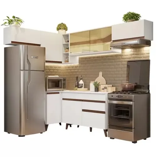 Armário de Cozinha Completa de Canto 402cm Branco Reims Madesa 04