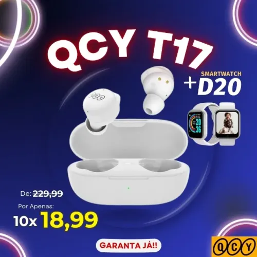 Kit Fone Bluetooth QCY T17 + Smartwatch D20 | Garantia | Pronta Entrega