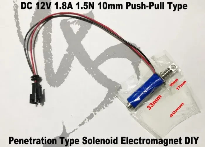 Solenoide Corrente contínua 12V 1.8A 1.5N 10mm tipo push-pull Arduino Automação COD-CP218 