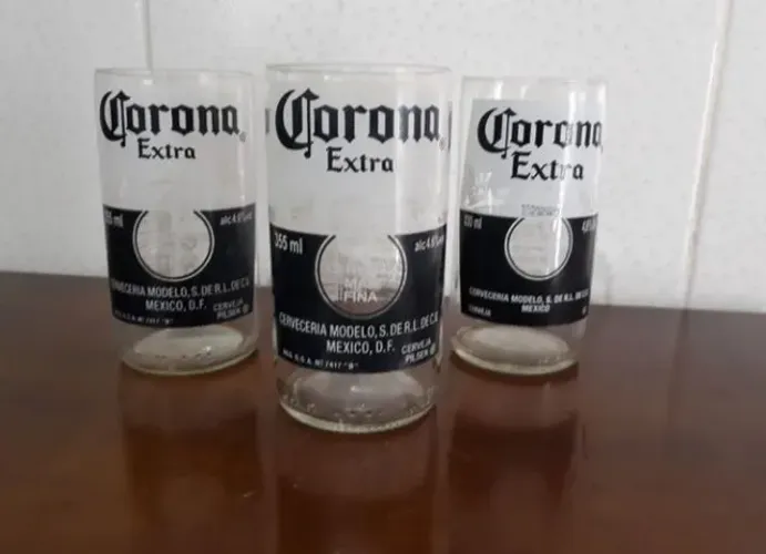 3 copos 250ml feito da garrafa long neck de vidro