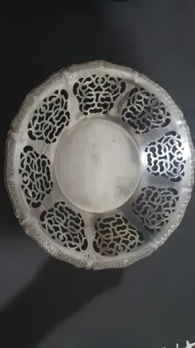 Fruteira 28 cm antiga aço inox trabalhada